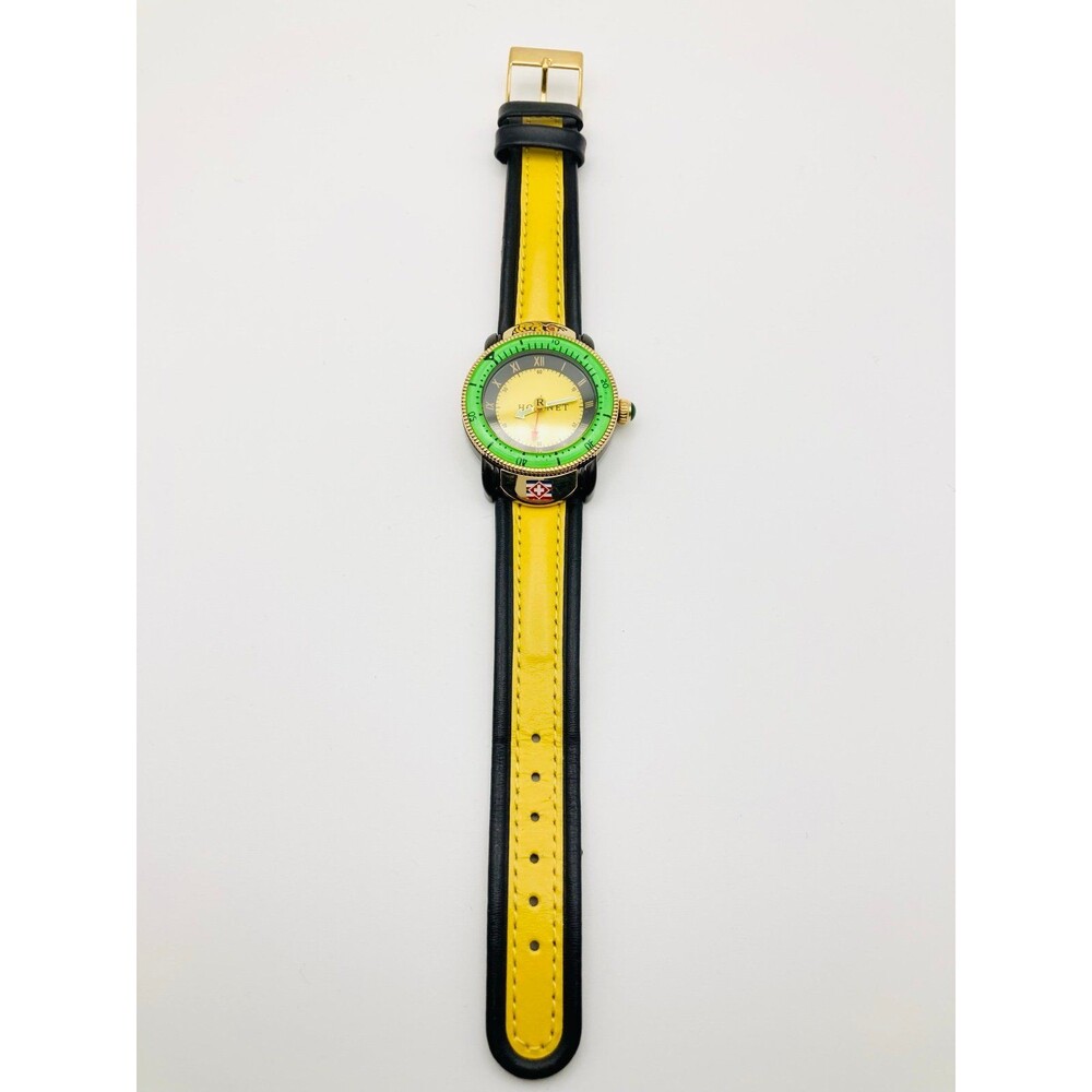 Swiss Hawaiian Le Hornet yellow leather wristwatch